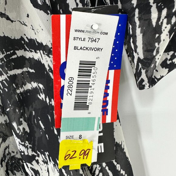 R&M Richards Sheer Jacket Top Open Cardigan Fringe Abstract Print Black Cream - Picture 4 of 8